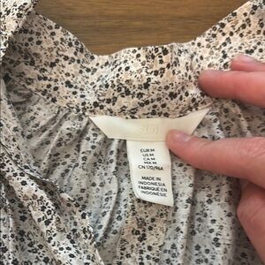 H&M Cream and Brown Smocked Blouse with Peter Pan Collar